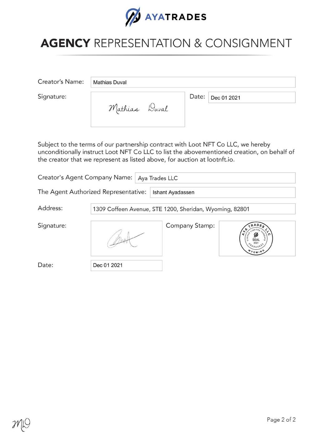 Certificate of Authenticity and Consignment - The Orientalist