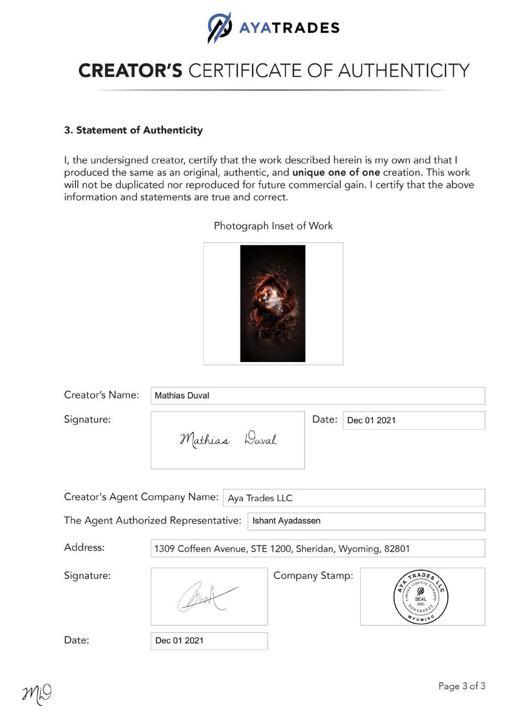Certificate of Authenticity and Consignment - The Orientalist