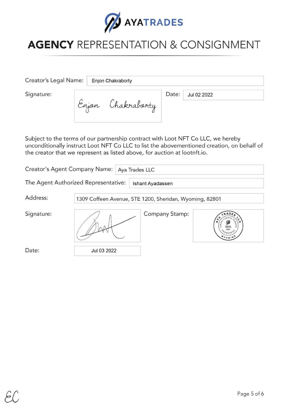 Certificate of Authenticity and Consignment - The Research Facility