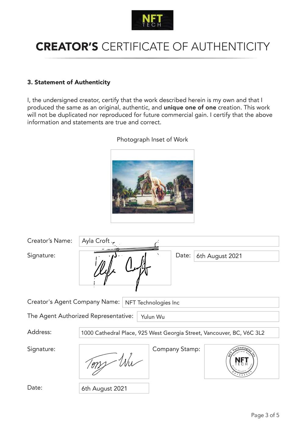 Certificate of Authenticity and Consignment - The Rising