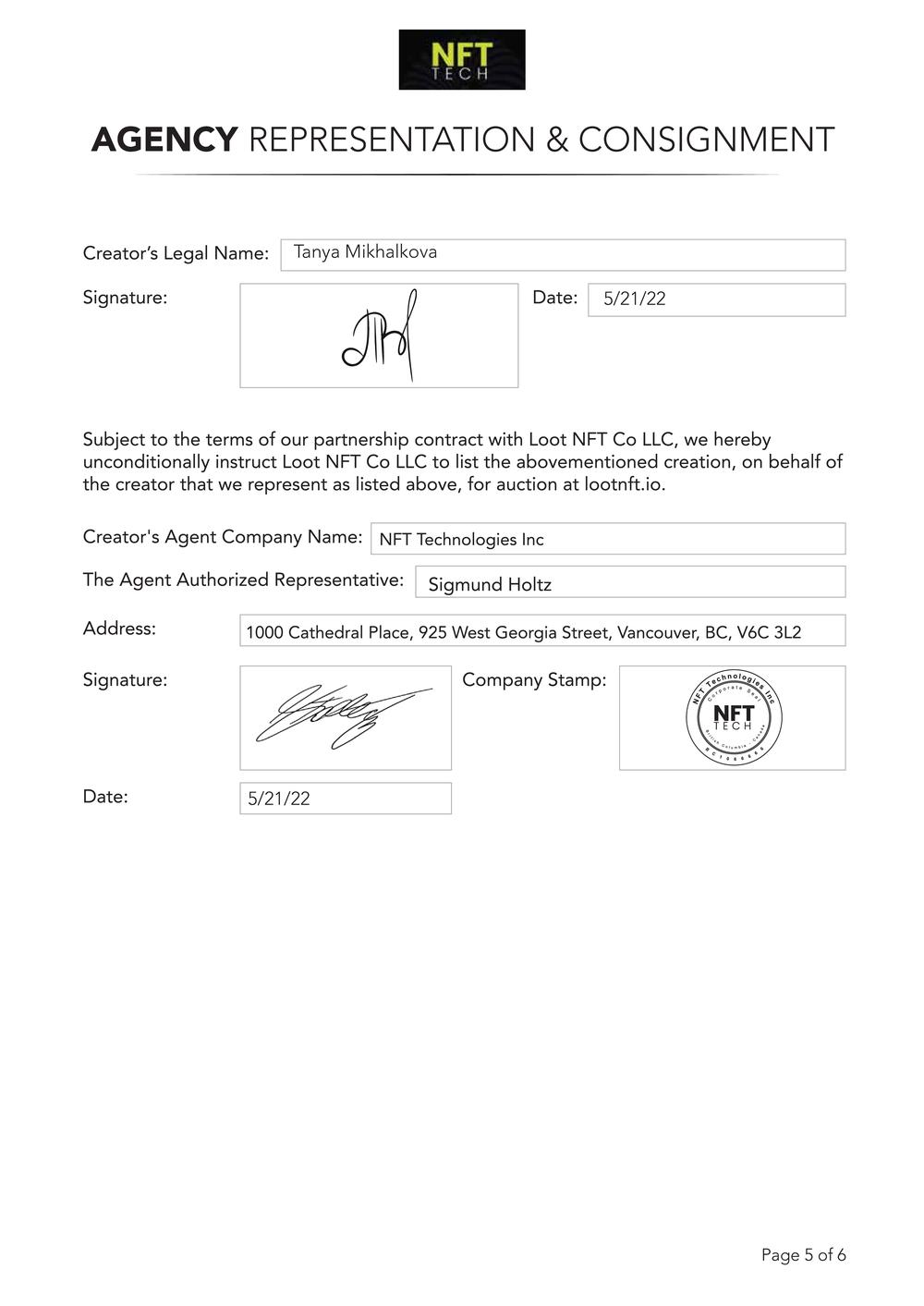 Certificate of Authenticity and Consignment - The Setting Sun