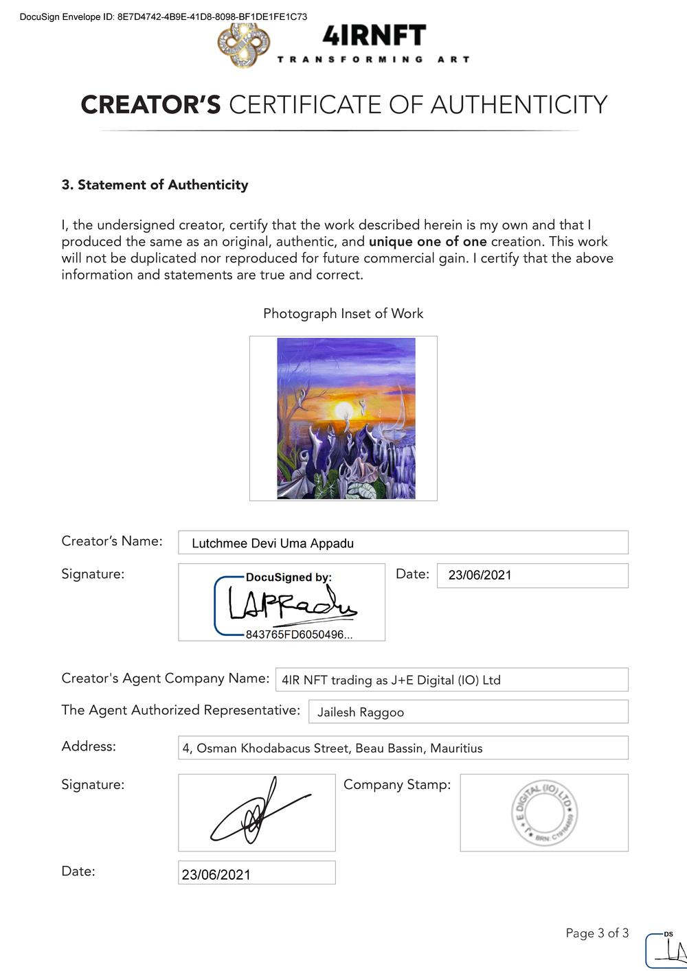 Certificate of Authenticity and Consignment The Sun is God