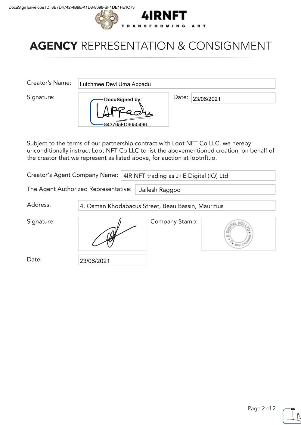 Certificate of Authenticity and Consignment The Sun is God