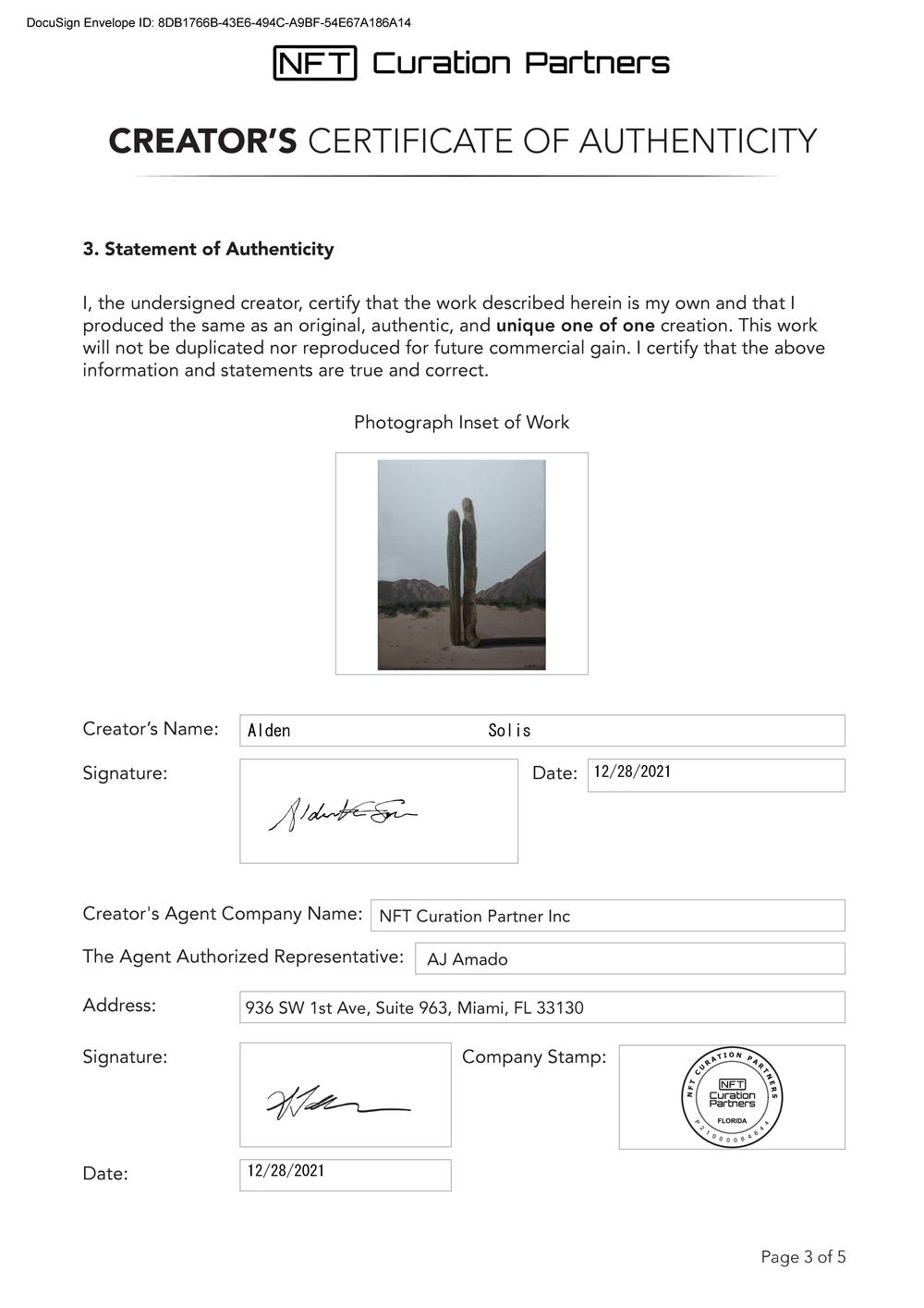 Certificate of Authenticity and Consignment - The Supple Cacti