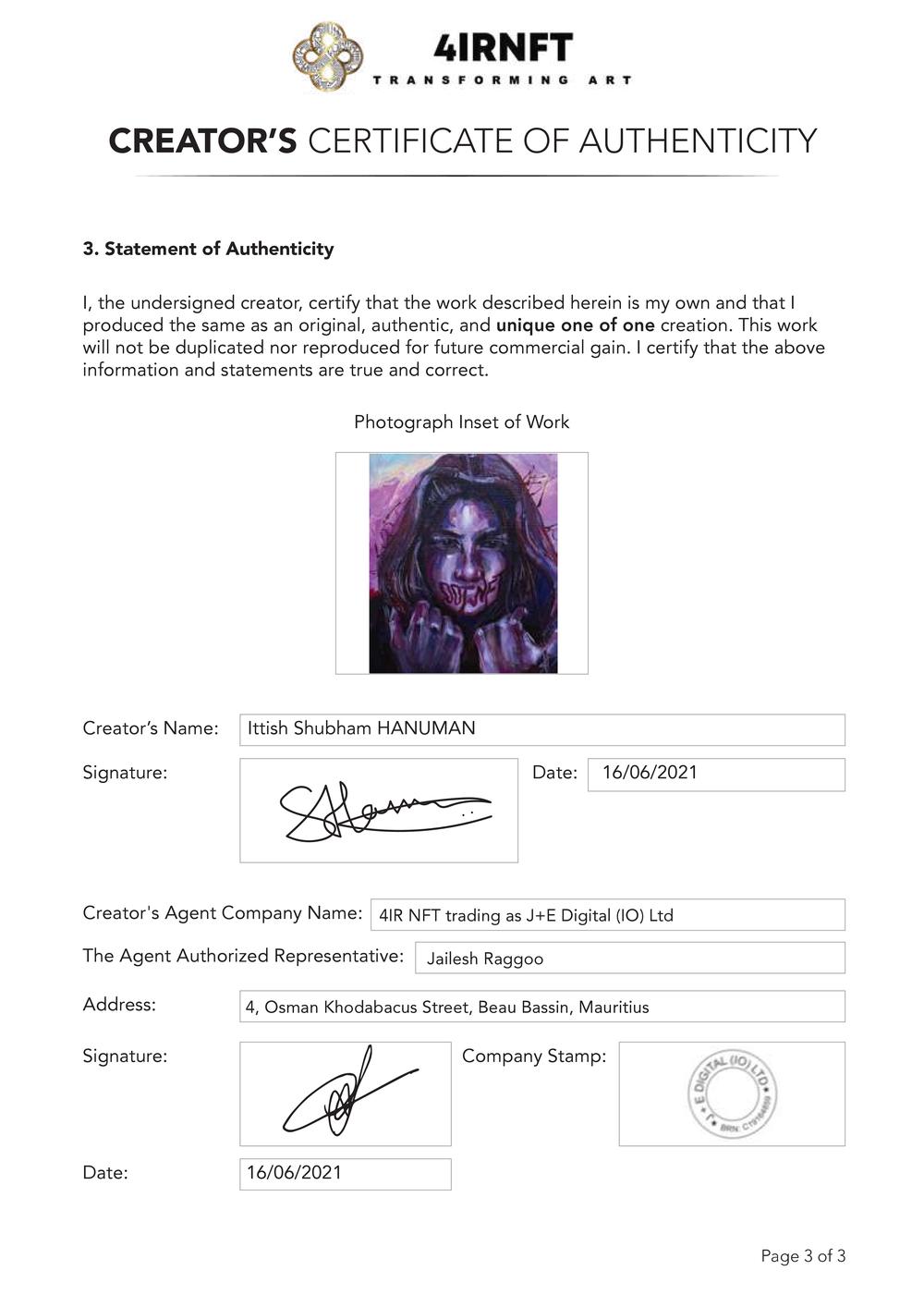 Certificate of Authenticity and Consignment_The01_Hanuman