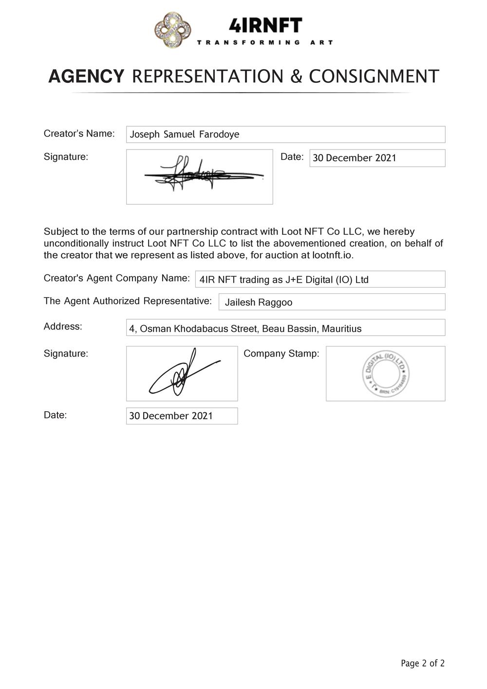 Certificate of Authenticity and Consignment - This Is Freedom