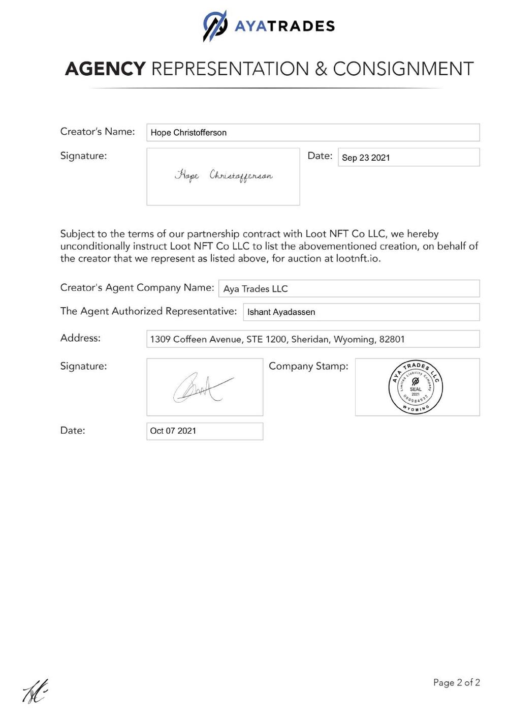 Certificate of Authenticity and Consignment - Viral State