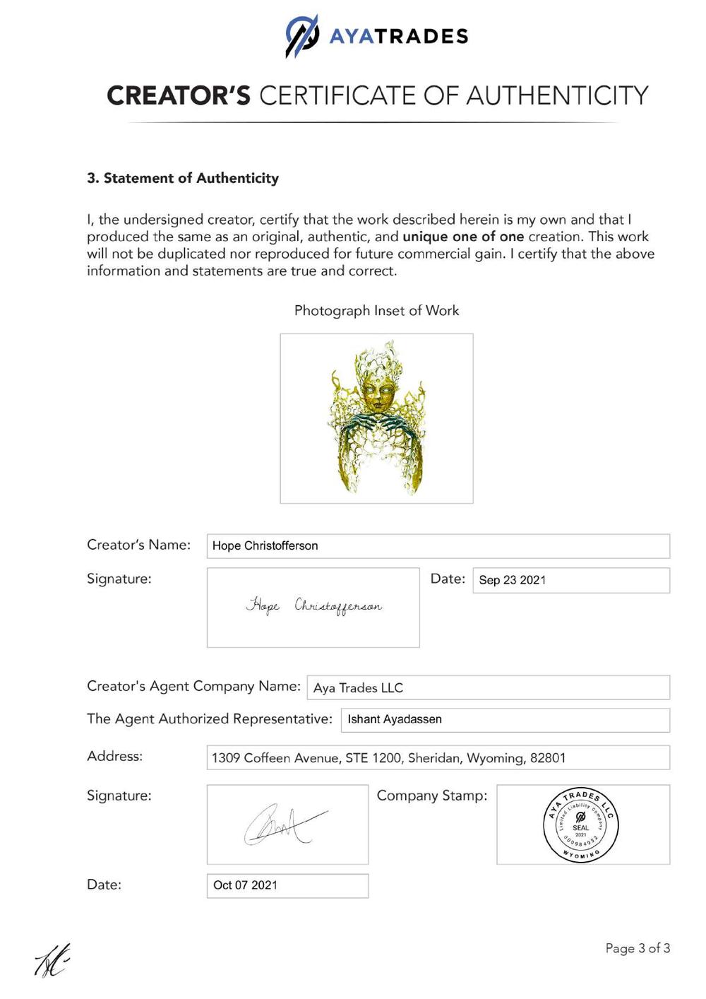Certificate of Authenticity and Consignment - Viral State