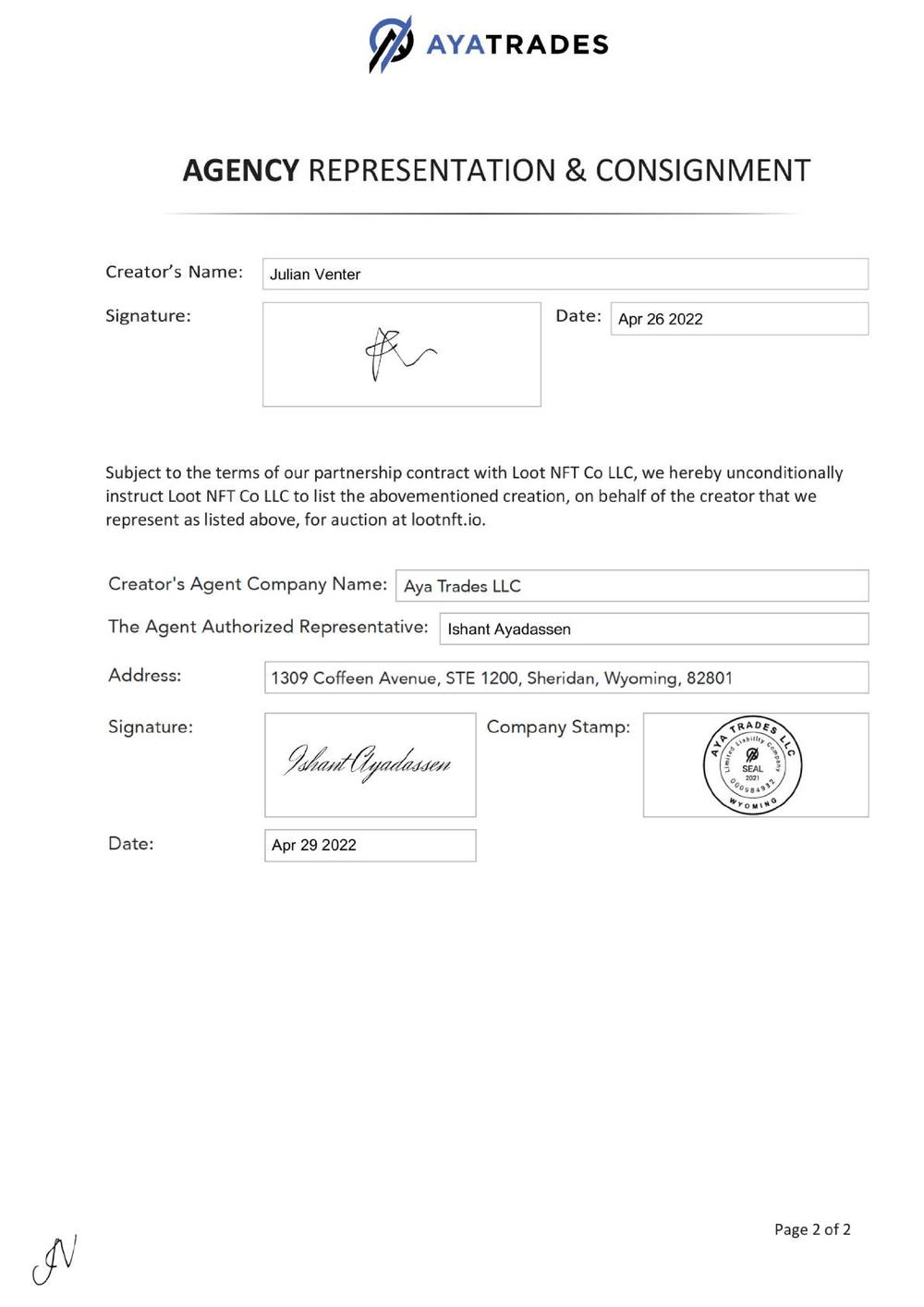 Certificate of Authenticity and Consignment - Vuurwandelaar